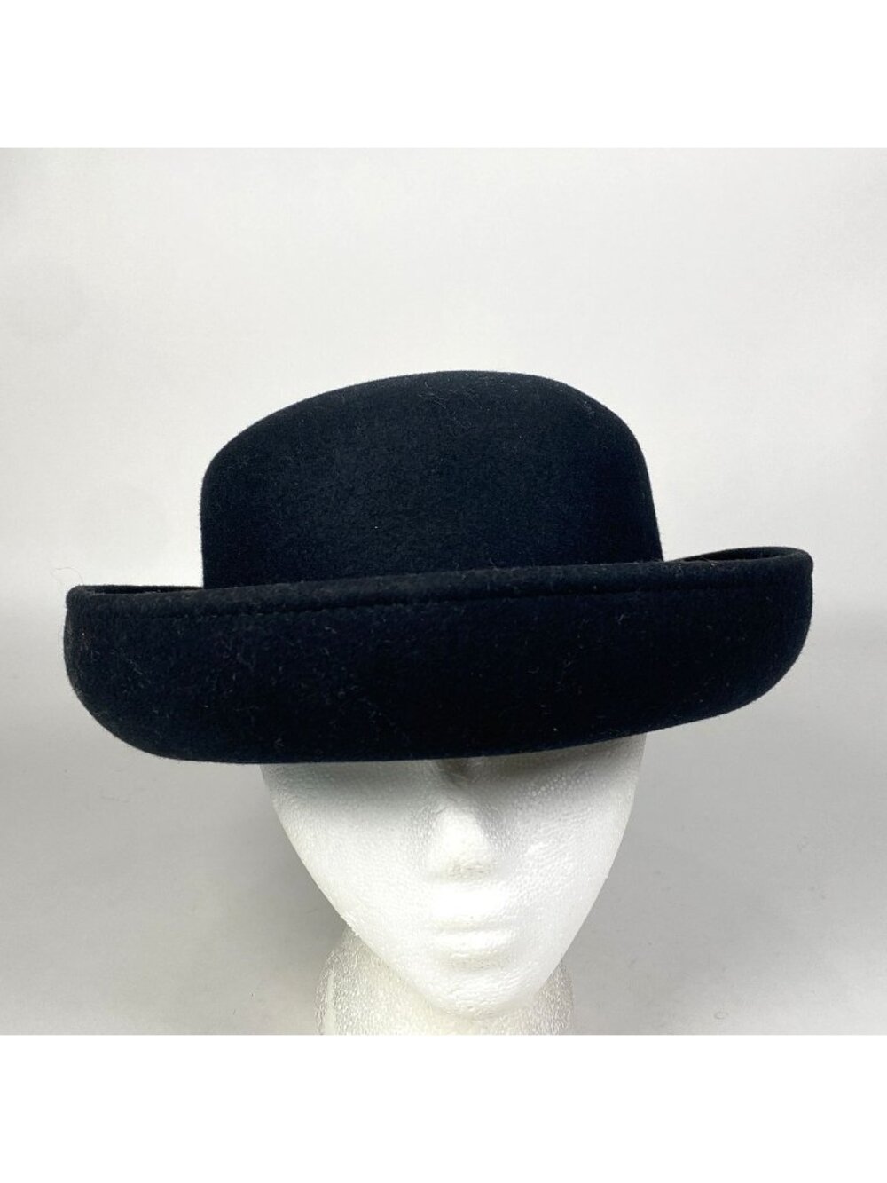 Vintage Eddie Bauer Black Wool Bowler Derby Hat Upturn Brim Casual Made In USA
